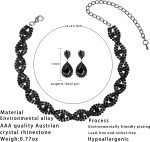 M?MIRACULOUS GARDEN 3/4 Pieces Women's Jewelry Sets Rhinestone Crystal Bridal Tiara Crown Choker Necklace Link Bangle Bracelet Teardrop Dangle Earrings Set and Rhinestone Handbag for Wedding Party - Image 5